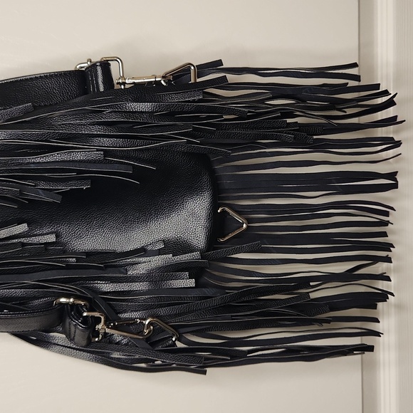 Club Exx Black Rebel Fringe Vegan Leather Backpack Shoulder Bag Silver Hardware - Picture 2 of 11
